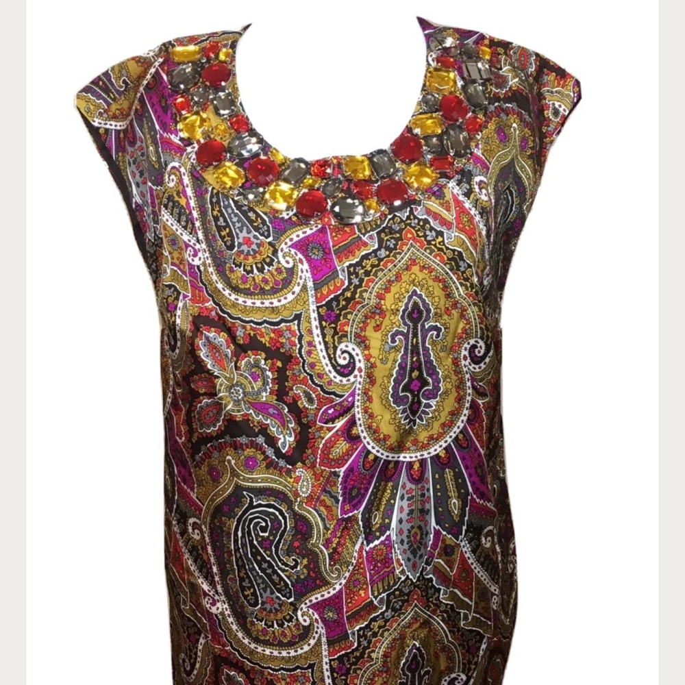Tibi silk paisley jeweled sleeveless top size 6